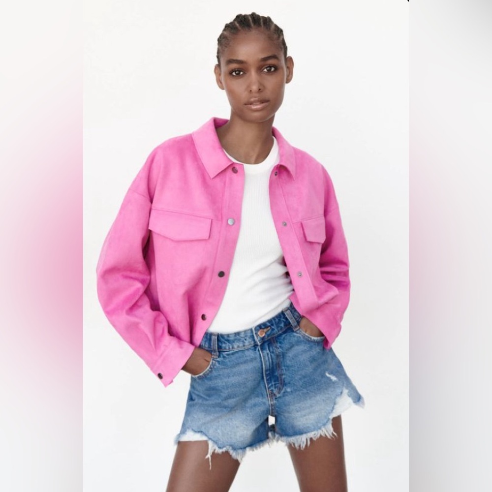Zara Pink🩷🩷🩷 Faux Suede Overshirt Jacket  - Size Small- NWT